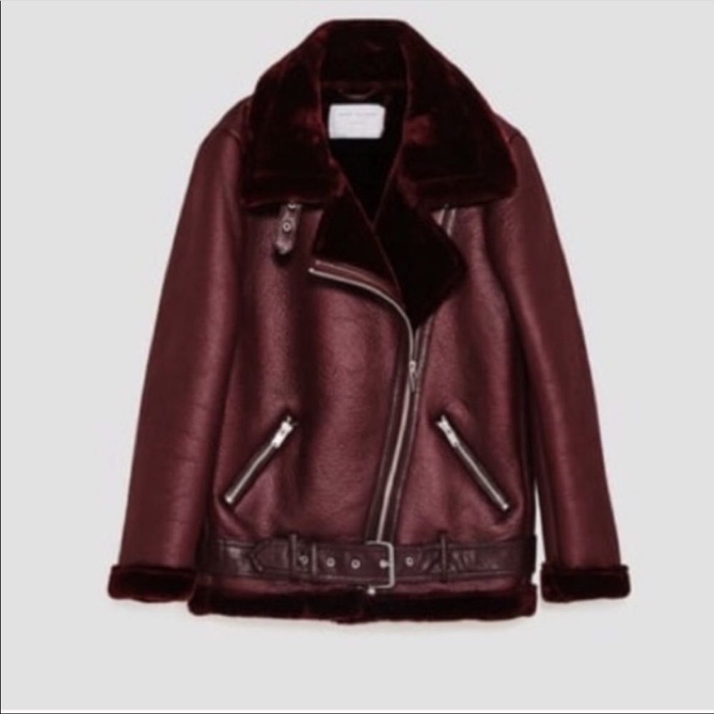 Zara Woman Burgundy Aviator Jacket